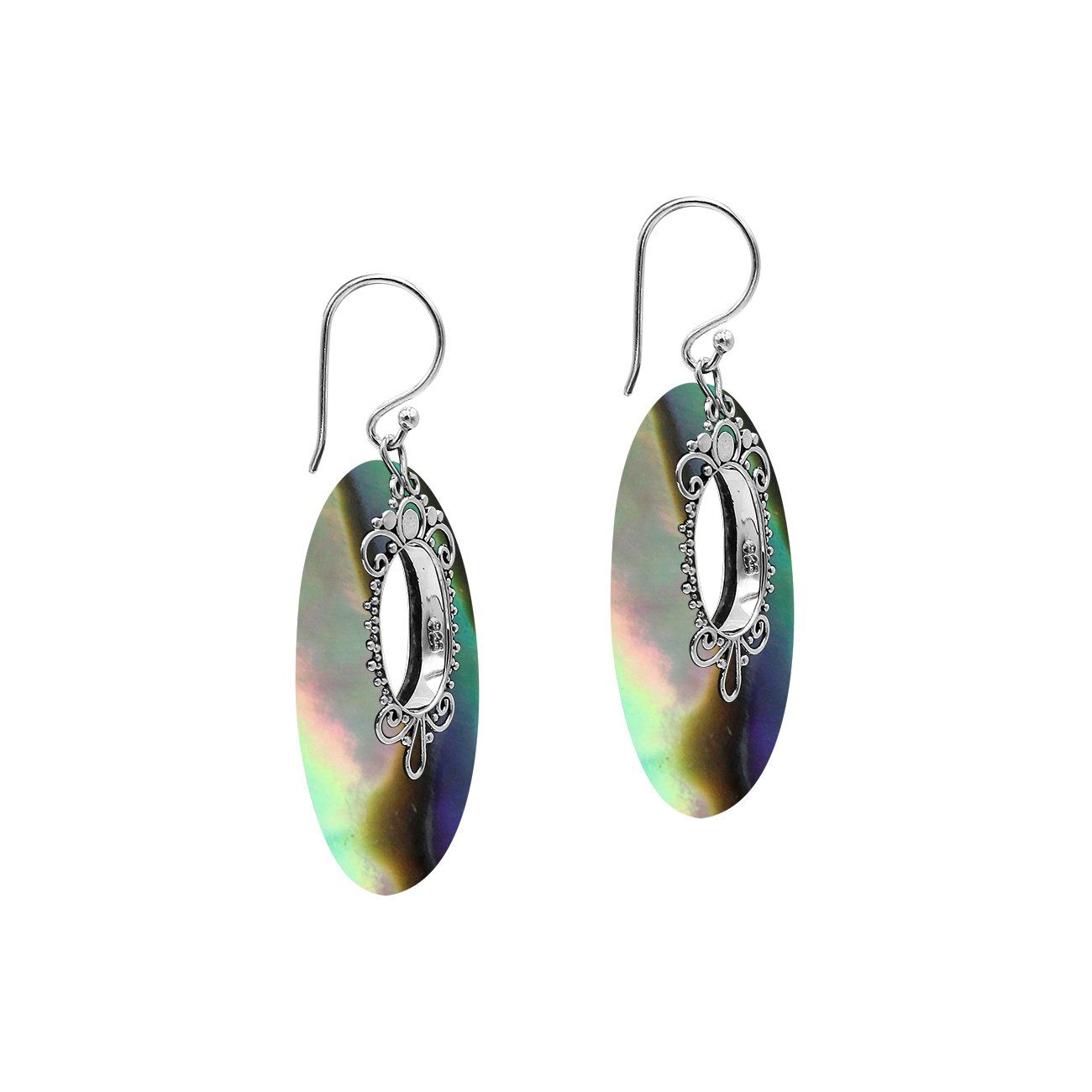 AE-1180-AB Sterling Silver Oval Shape Earring With Abalone Shell Jewelry Bali Designs Inc 
