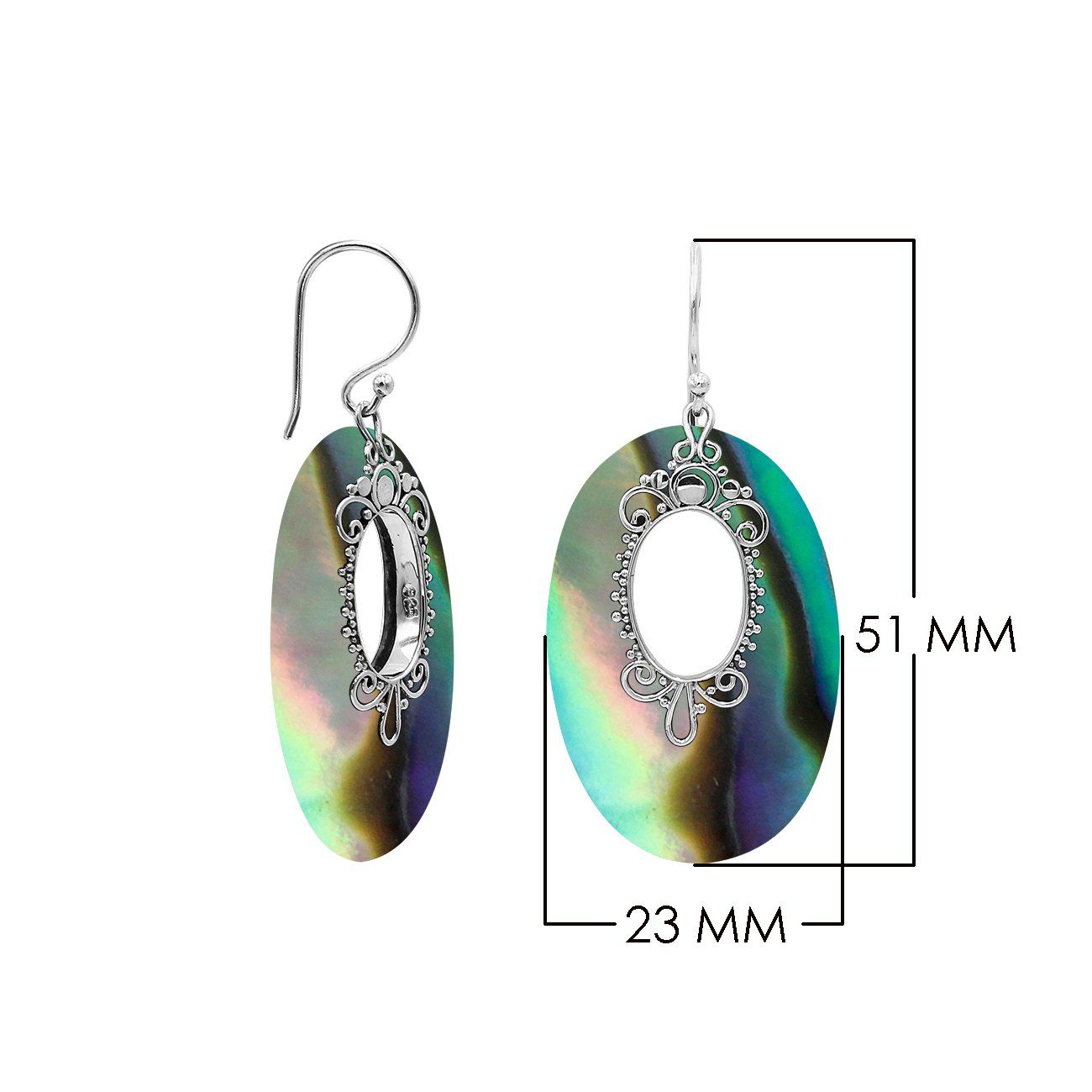 AE-1180-AB Sterling Silver Oval Shape Earring With Abalone Shell Jewelry Bali Designs Inc 