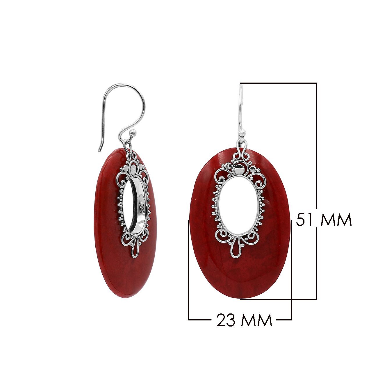 AE-1180-CR Sterling Silver Oval Shape Earring With Coral Jewelry Bali Designs Inc 