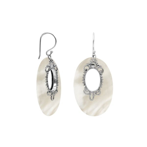 AE-1180-MOP Sterling Silver Oval Shape Earring With Mother of Pearl Jewelry Bali Designs Inc 