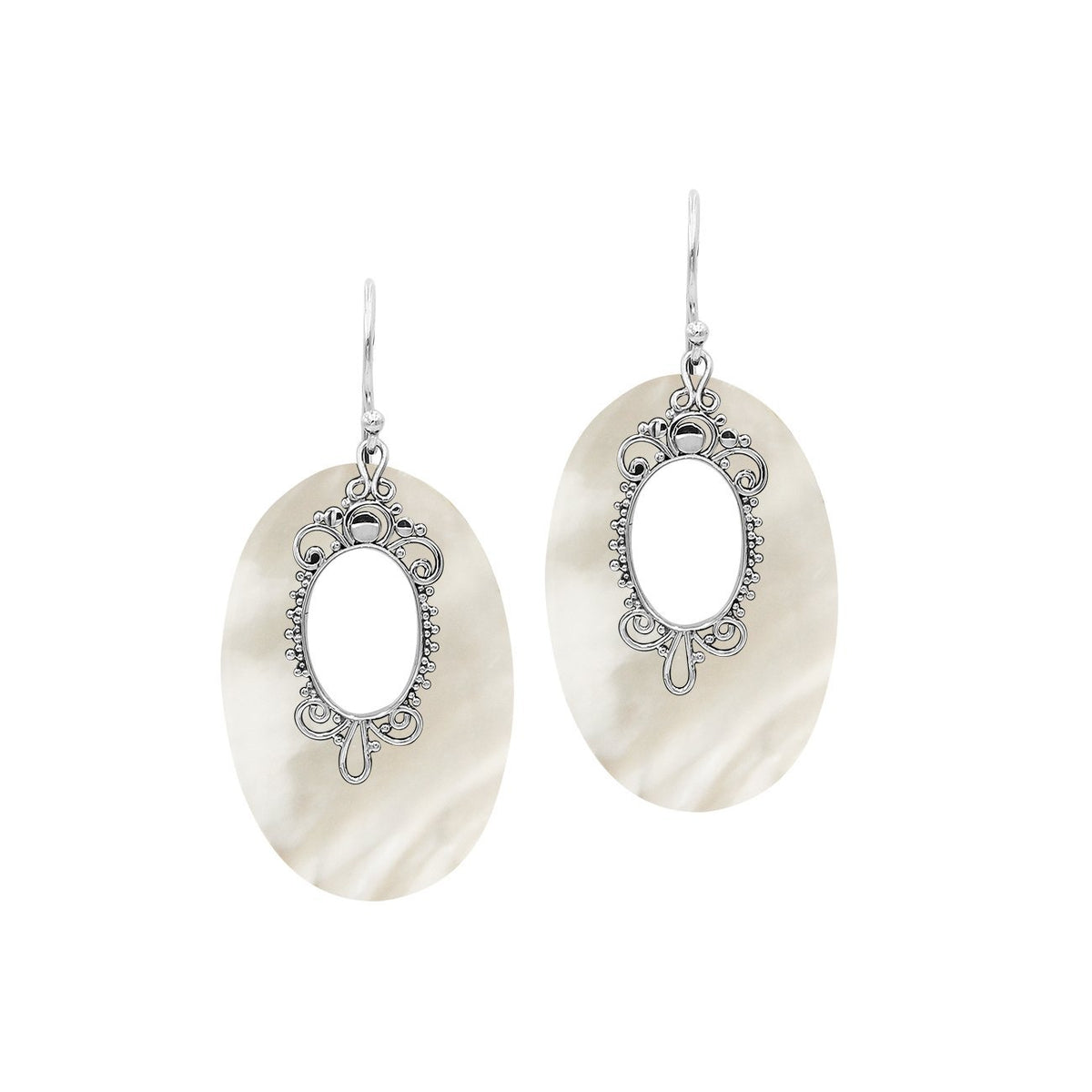 AE-1180-MOP Sterling Silver Oval Shape Earring With Mother of Pearl Jewelry Bali Designs Inc 