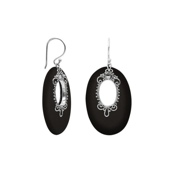 AE-1180-SH.B Sterling Silver Oval Shape Earring With Black Shell Jewelry Bali Designs Inc 
