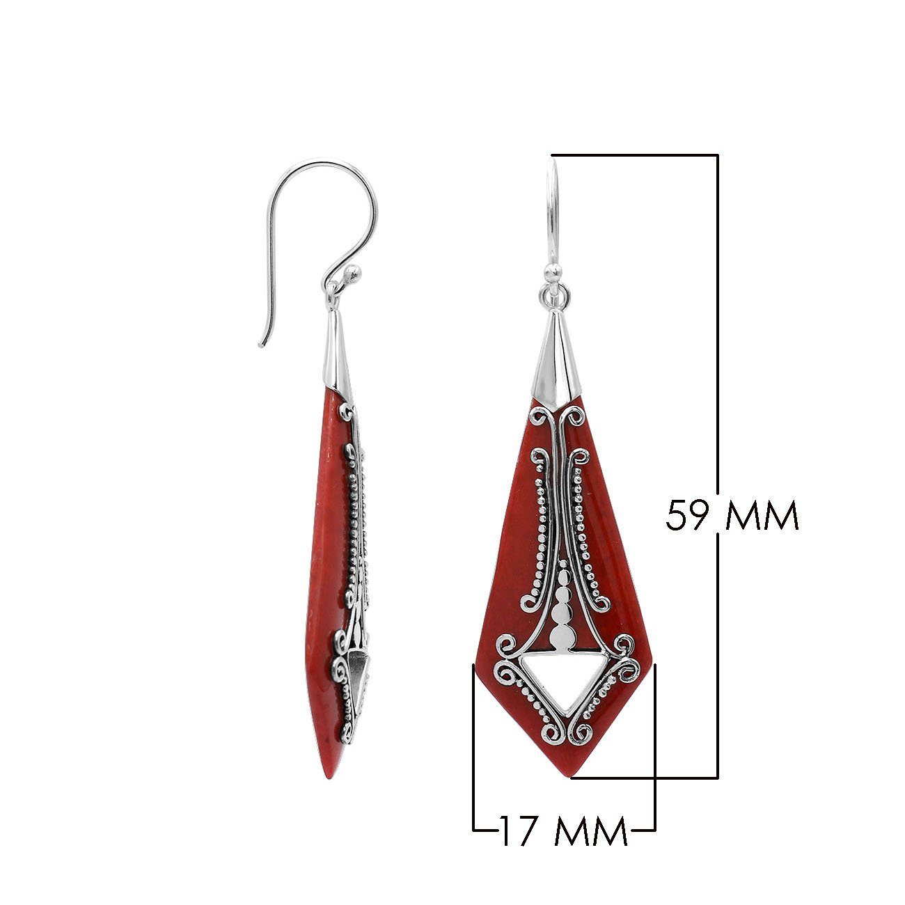 AE-1181-CR Sterling Silver Fancy Shape Earring With Coral Jewelry Bali Designs Inc 