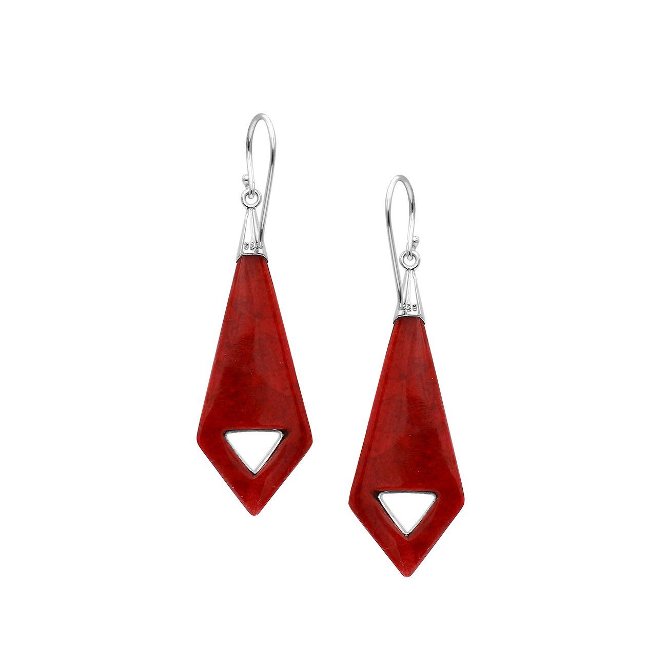 AE-1181-CR Sterling Silver Fancy Shape Earring With Coral Jewelry Bali Designs Inc 