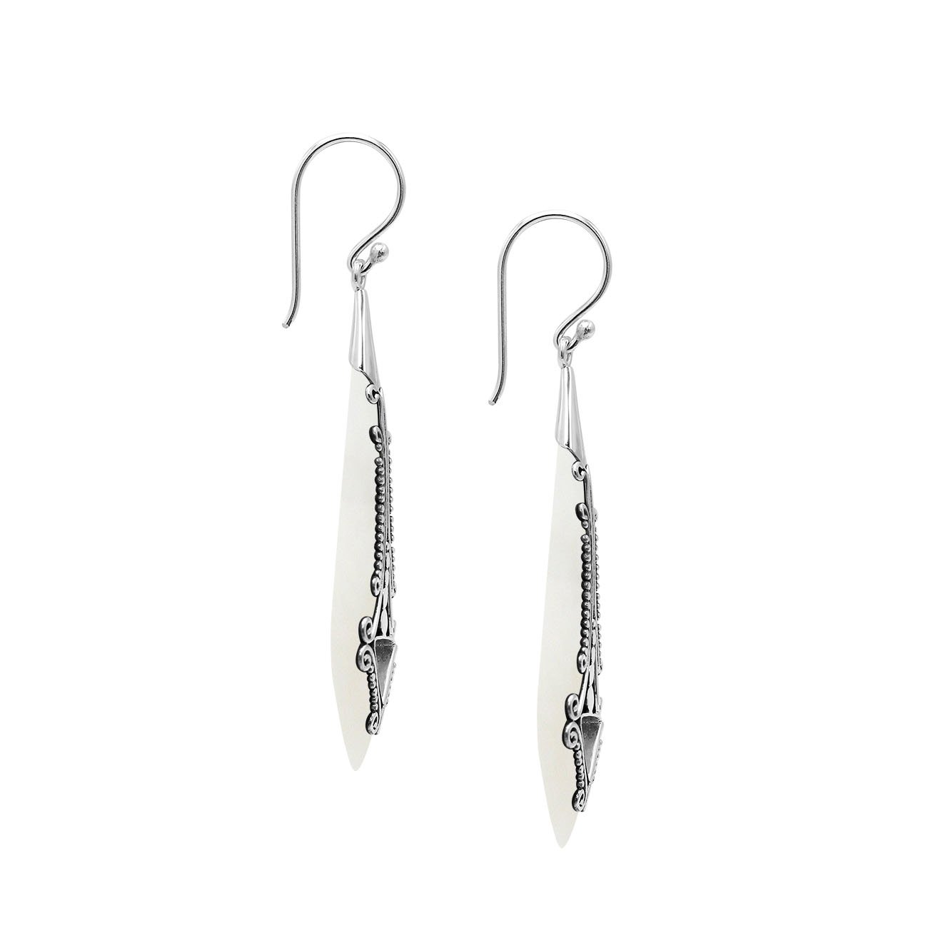 AE-1181-MOP Sterling Silver Fancy Shape Earring With Mother Of Pearl Jewelry Bali Designs Inc 