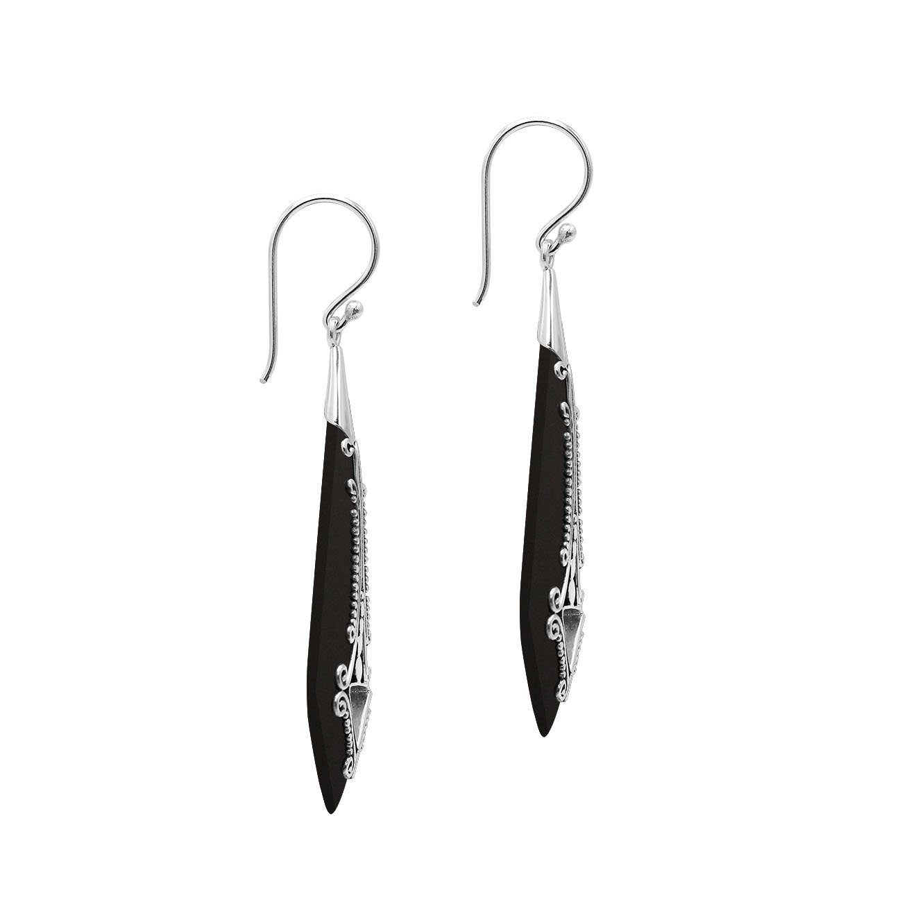 AE-1181-SH.B Sterling Silver Fancy Shape Earring With Black Shell Jewelry Bali Designs Inc 