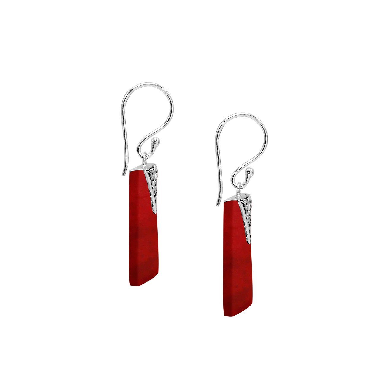 AE-1182-CR Sterling Silver Square Shape Earring With Coral Jewelry Bali Designs Inc 