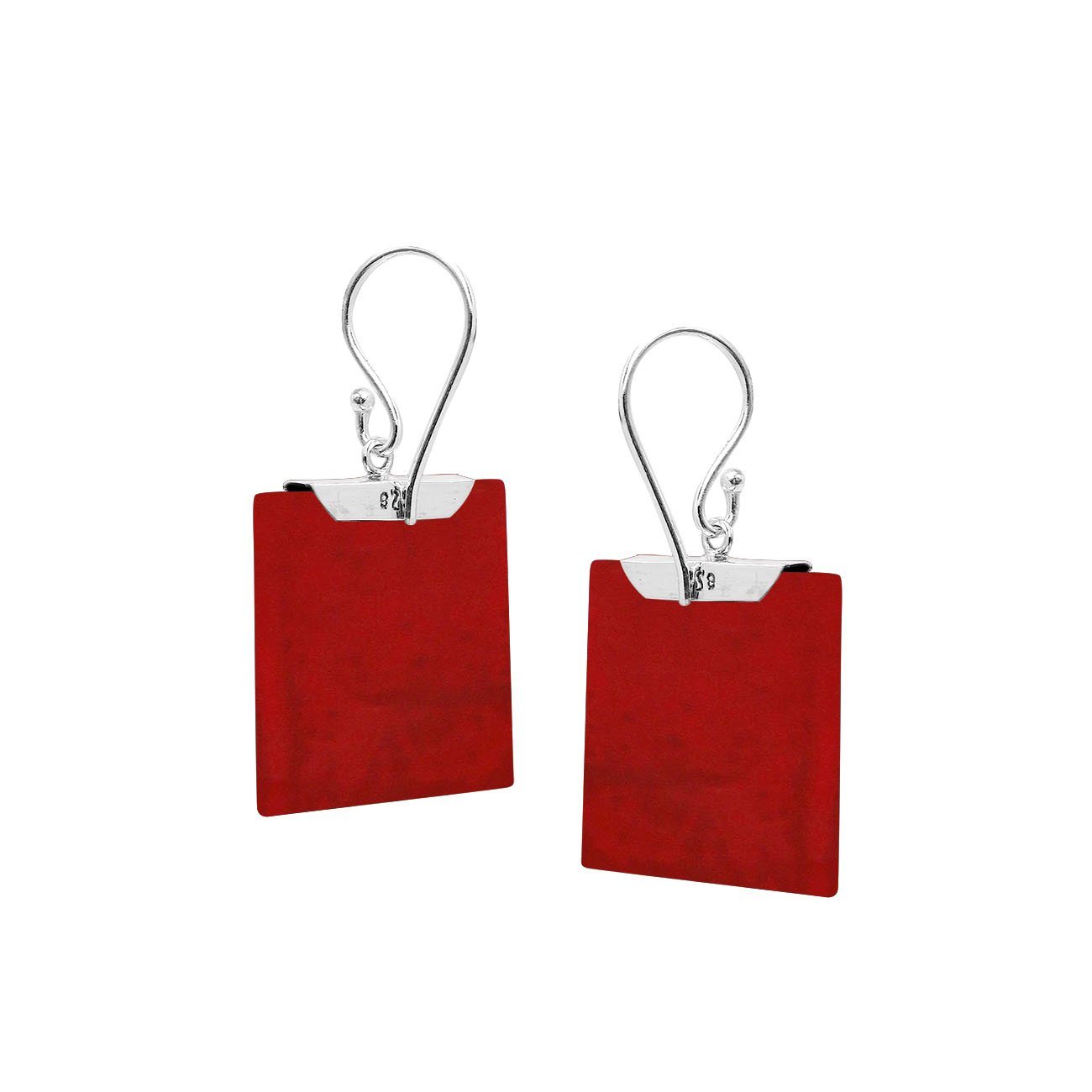 AE-1182-CR Sterling Silver Square Shape Earring With Coral Jewelry Bali Designs Inc 