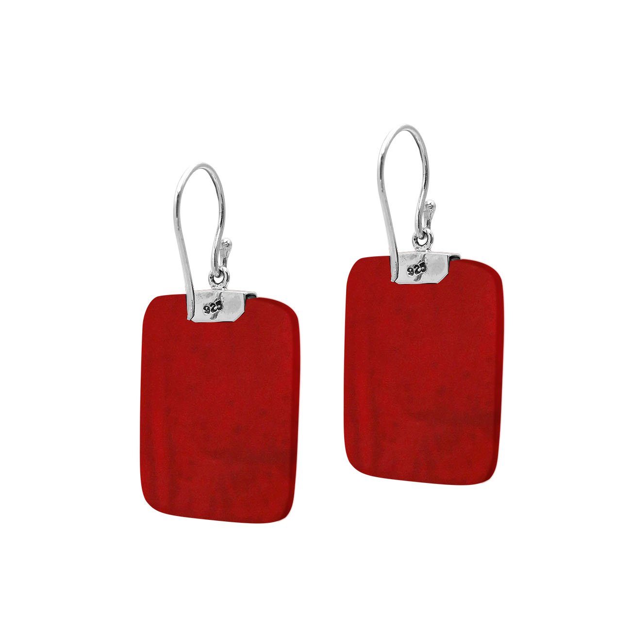 AE-1183-CR Sterling Silver Square Shape Earring With Coral Jewelry Bali Designs Inc 