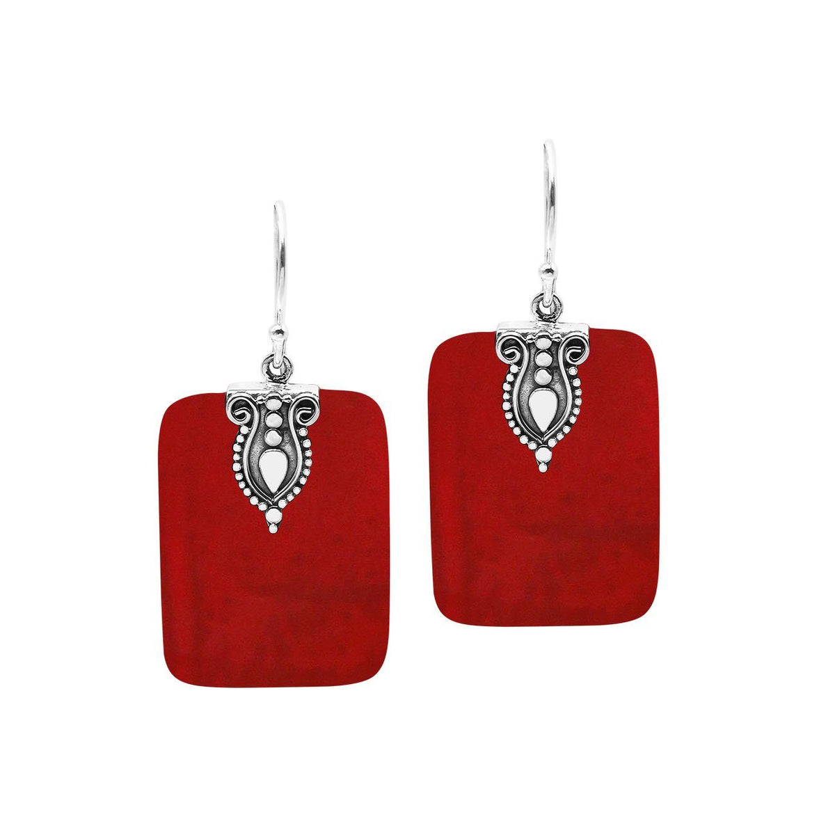 AE-1183-CR Sterling Silver Square Shape Earring With Coral Jewelry Bali Designs Inc 