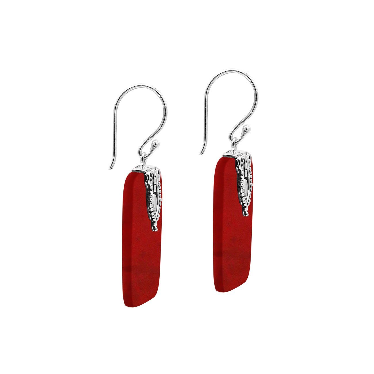 AE-1183-CR Sterling Silver Square Shape Earring With Coral Jewelry Bali Designs Inc 