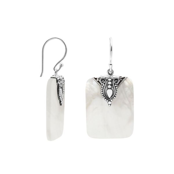 AE-1183-MOP Sterling Silver Square Shape Earring With Mother Of Pearl Jewelry Bali Designs Inc 