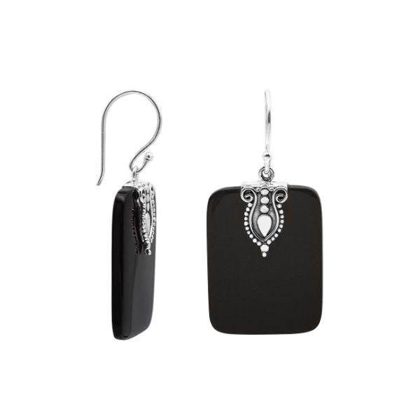 AE-1183-SH.B Sterling Silver Square Shape Earring With Black Shell Jewelry Bali Designs Inc 