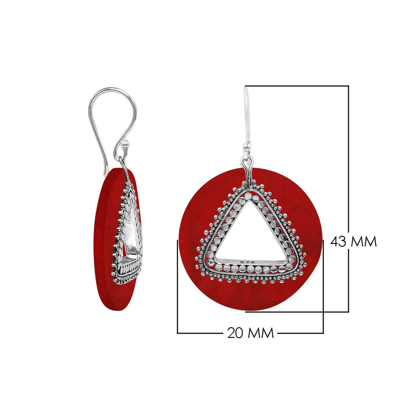 AE-1184-CR Sterling Silver Round Shape Earring With Coral Jewelry Bali Designs Inc 