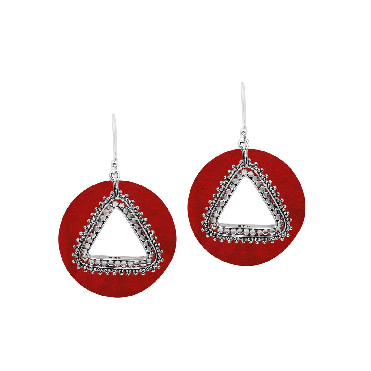 AE-1184-CR Sterling Silver Round Shape Earring With Coral Jewelry Bali Designs Inc 