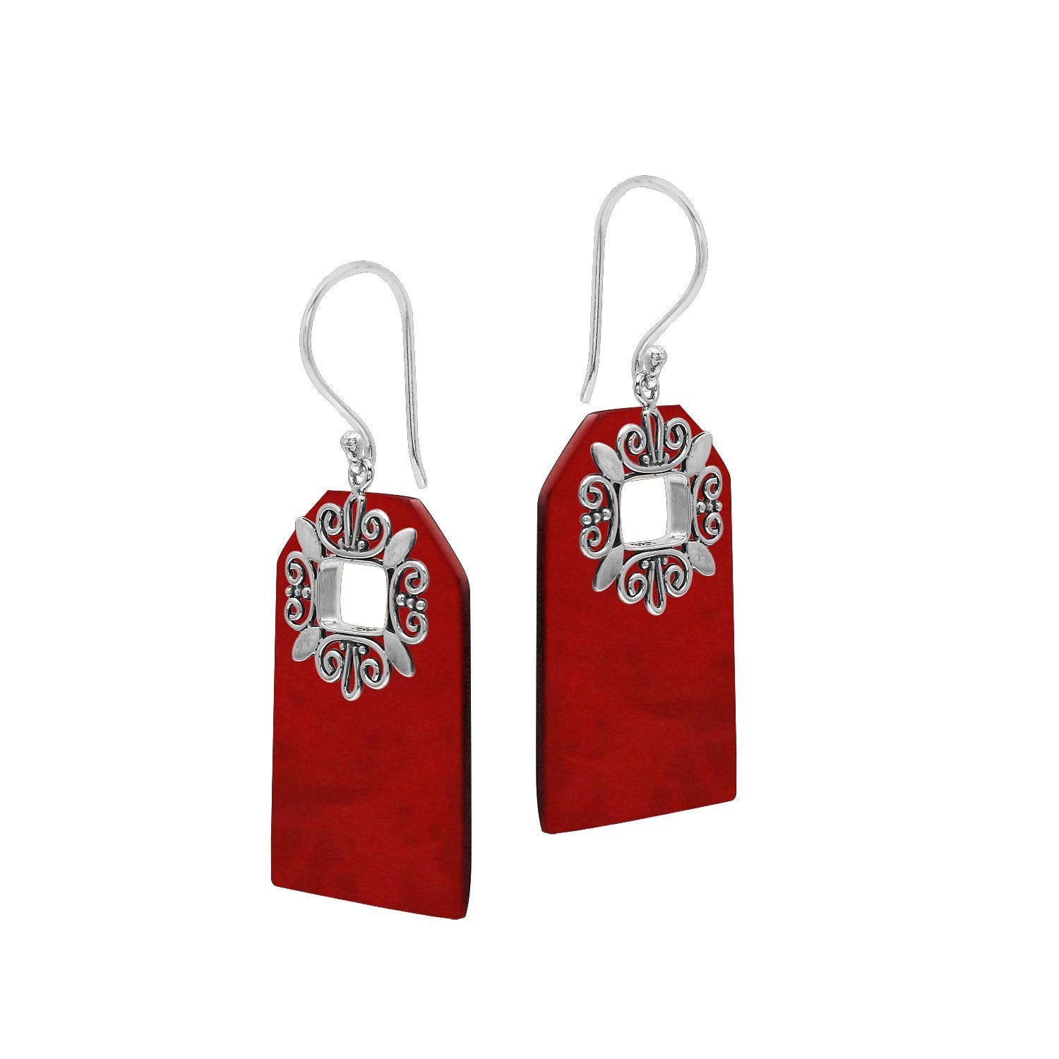 AE-1187-CR Sterling Silver Fancy Earring With Coral Jewelry Bali Designs Inc 