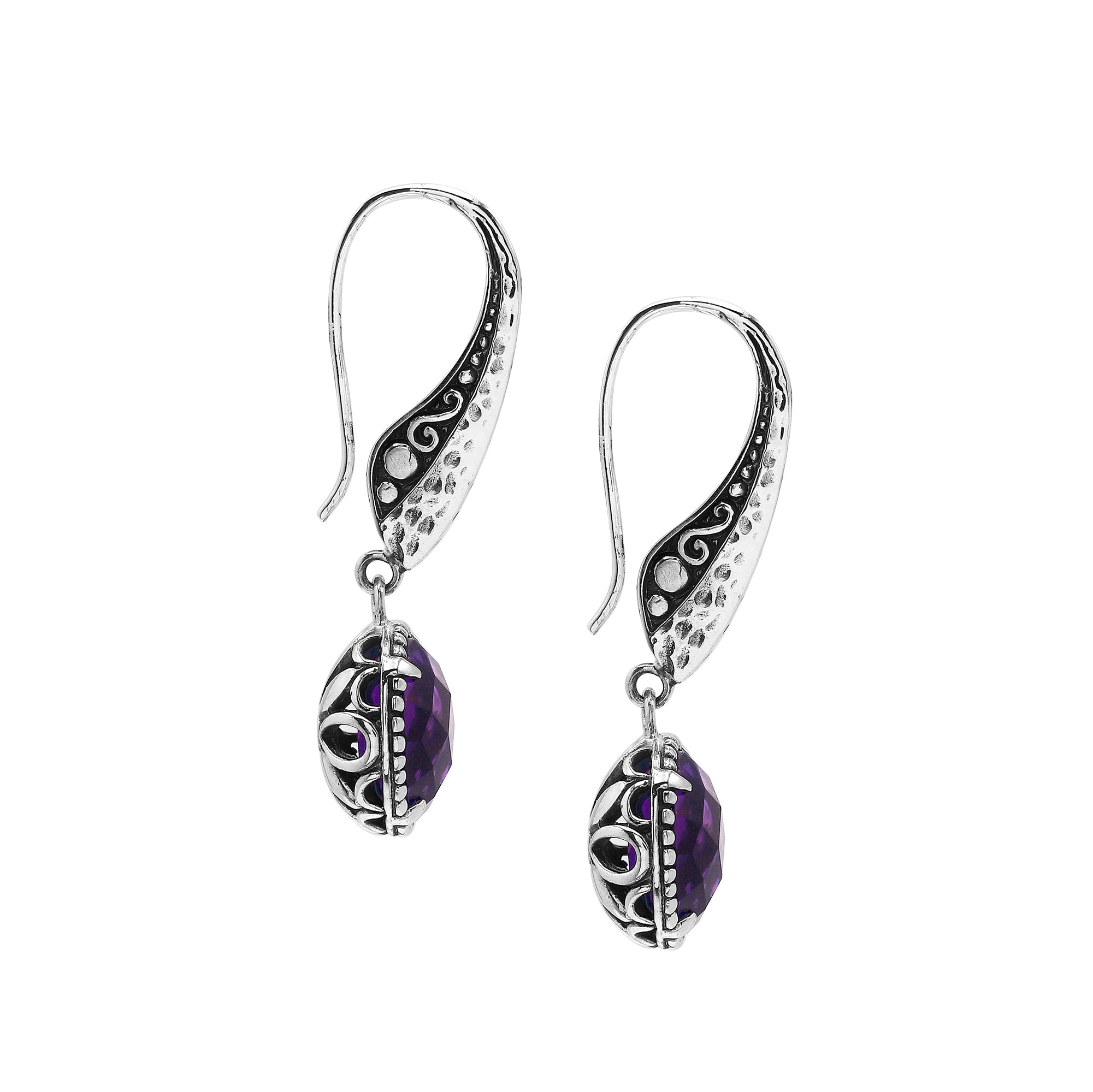 AE-1189-AM Sterling Silver Earring With Amethyst Q. Jewelry Bali Designs Inc 