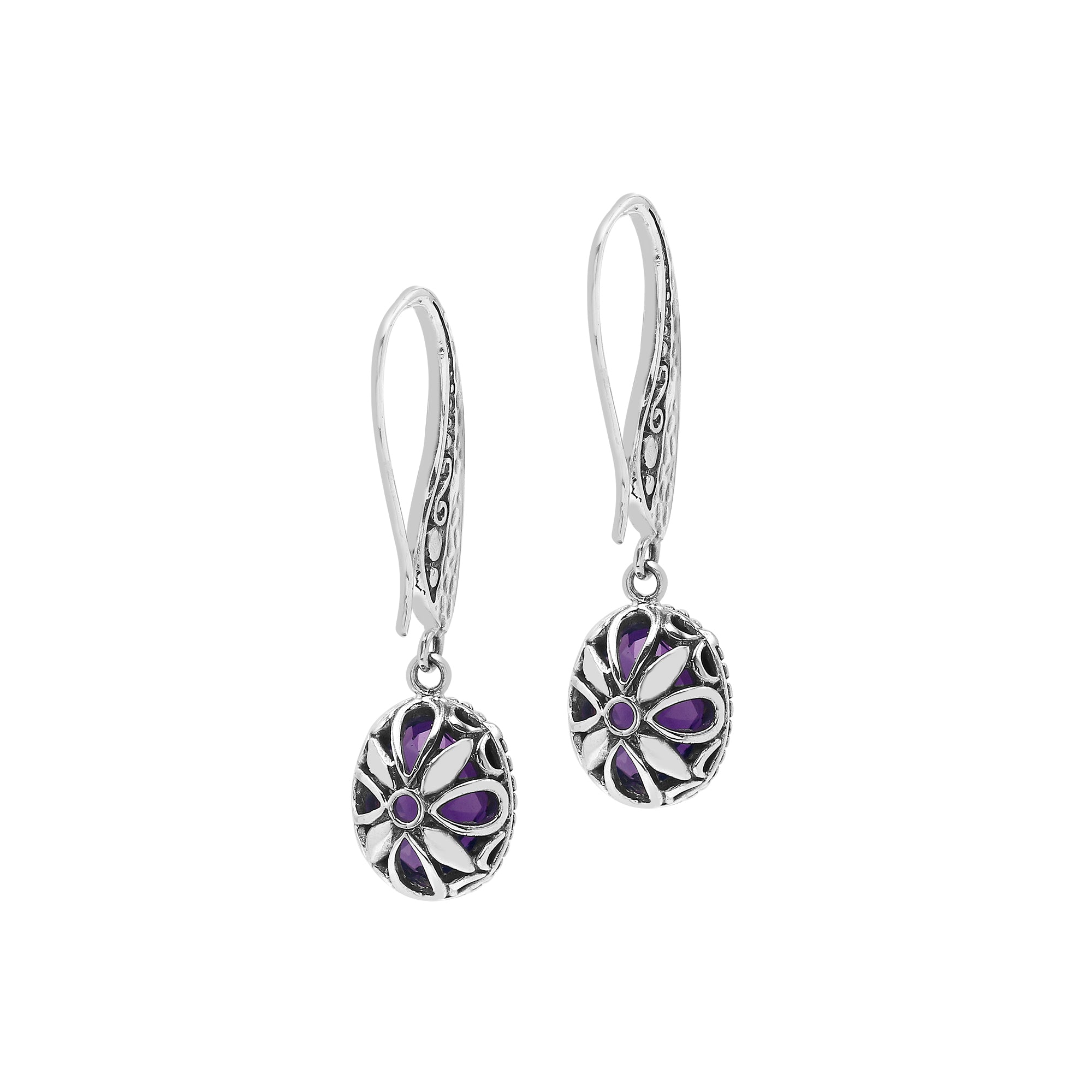 AE-1189-AM Sterling Silver Earring With Amethyst Q. Jewelry Bali Designs Inc 