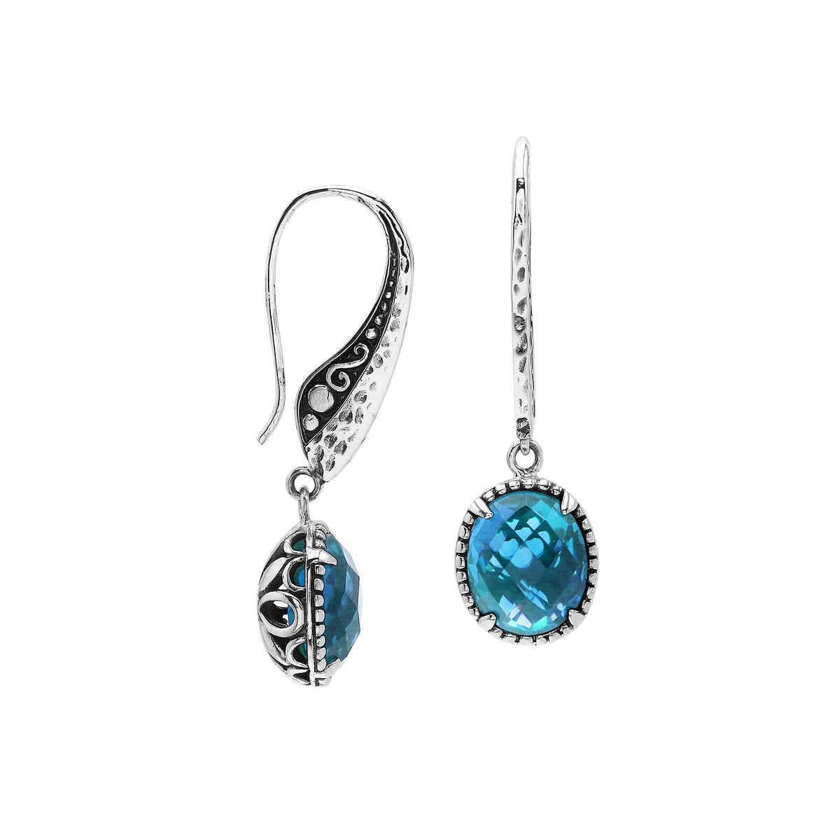 AE-1189-BT Sterling Silver Earring With Blue Topaz Q. Jewelry Bali Designs Inc 