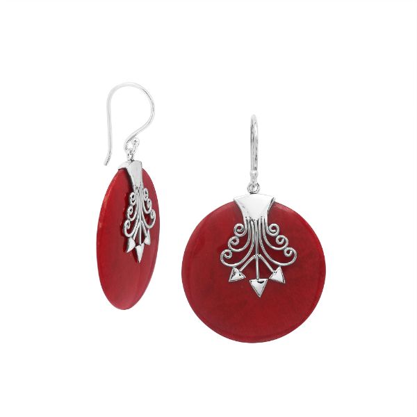 AE-1192-CR Sterling Silver Earring With Round Coral Jewelry Bali Designs Inc 