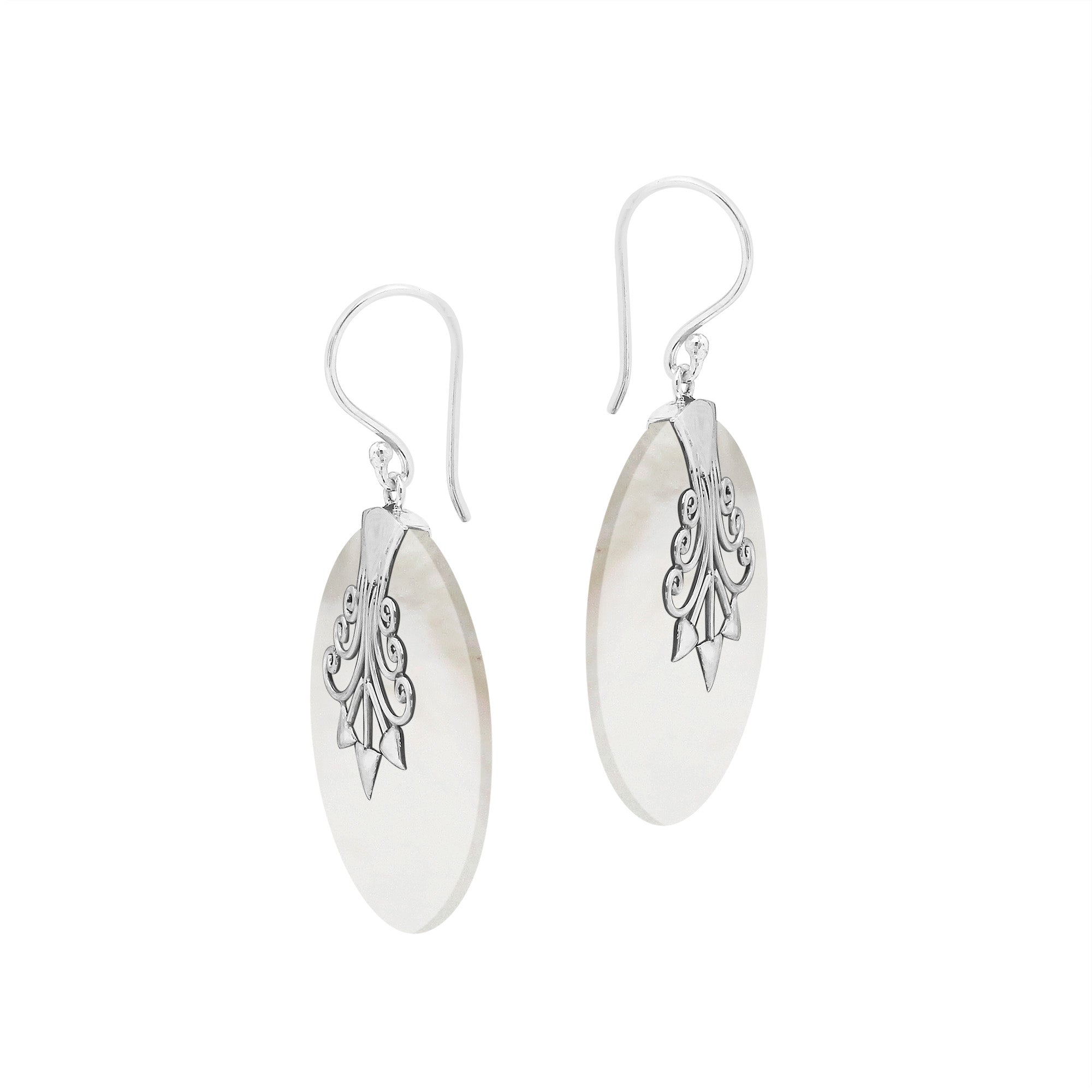 AE-1192-MOP Sterling Silver Earring With Round Mother Of Pearl Jewelry Bali Designs Inc 