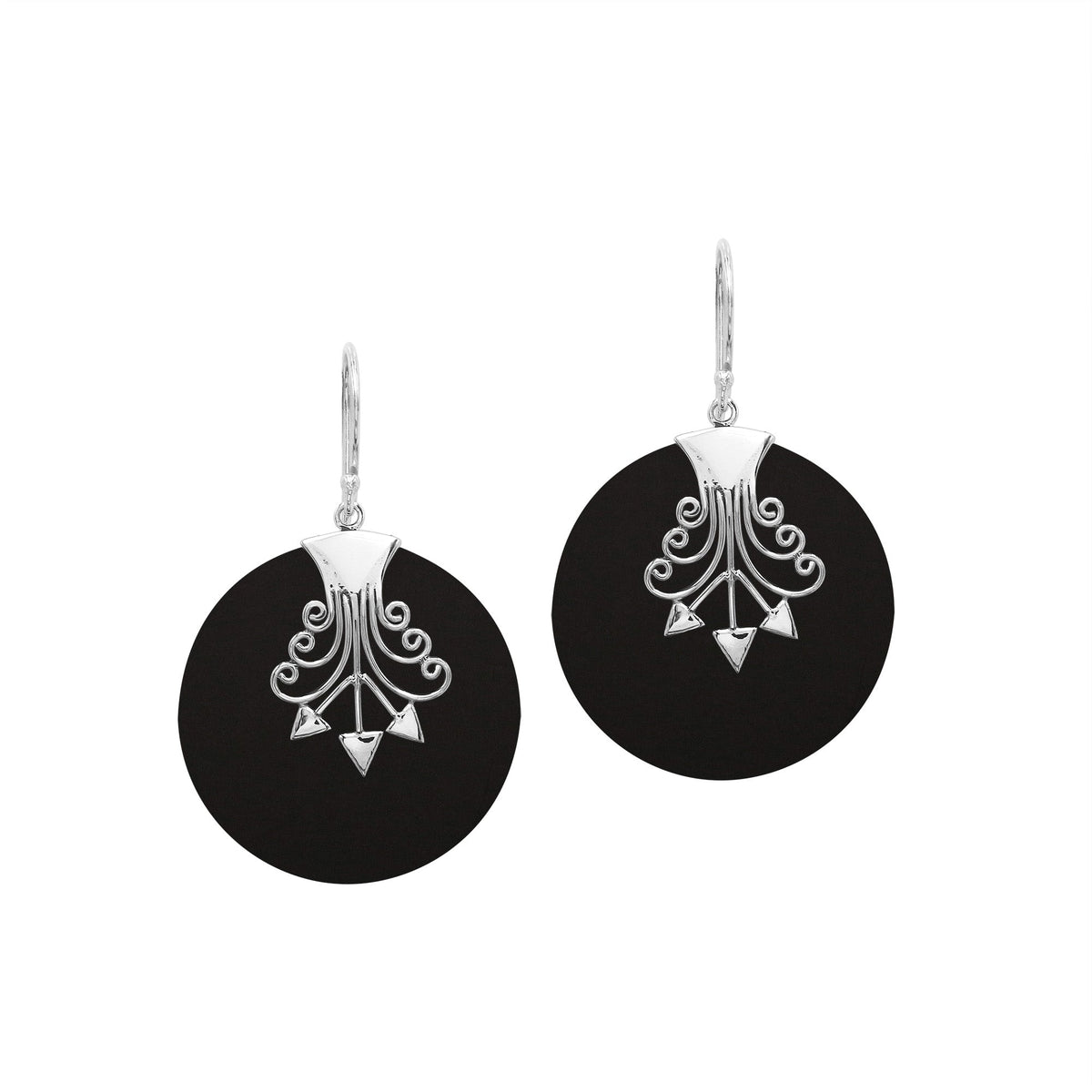 AE-1192-SHB Sterling Silver Earring With Round Black Shell Jewelry Bali Designs Inc 