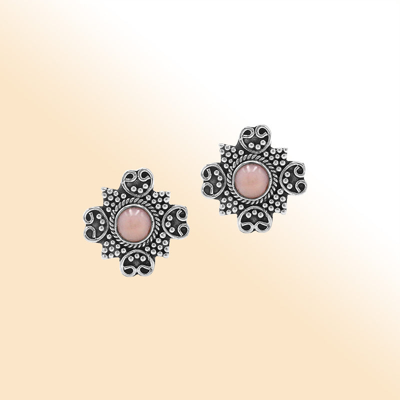 Sterling silver Pink Pearl floral filigree earrings