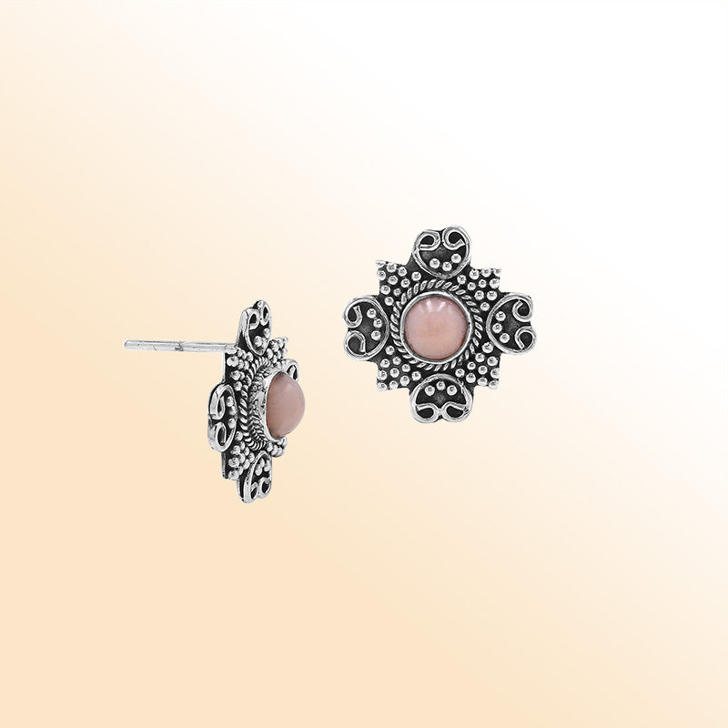 Sterling silver Pink Pearl floral filigree earrings