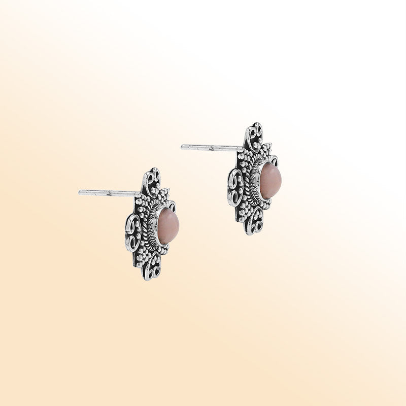 Sterling silver Pink Pearl floral filigree earrings
