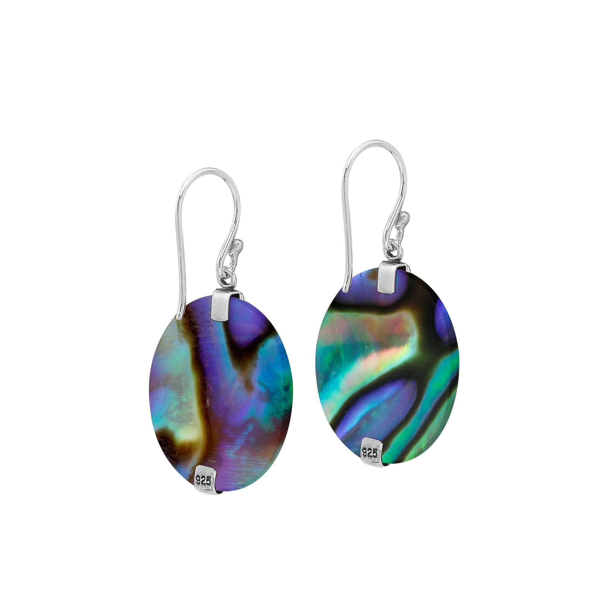 AE-1199-AB Sterling Silver Earring With Round Abalone Shell Jewelry Bali Designs Inc 