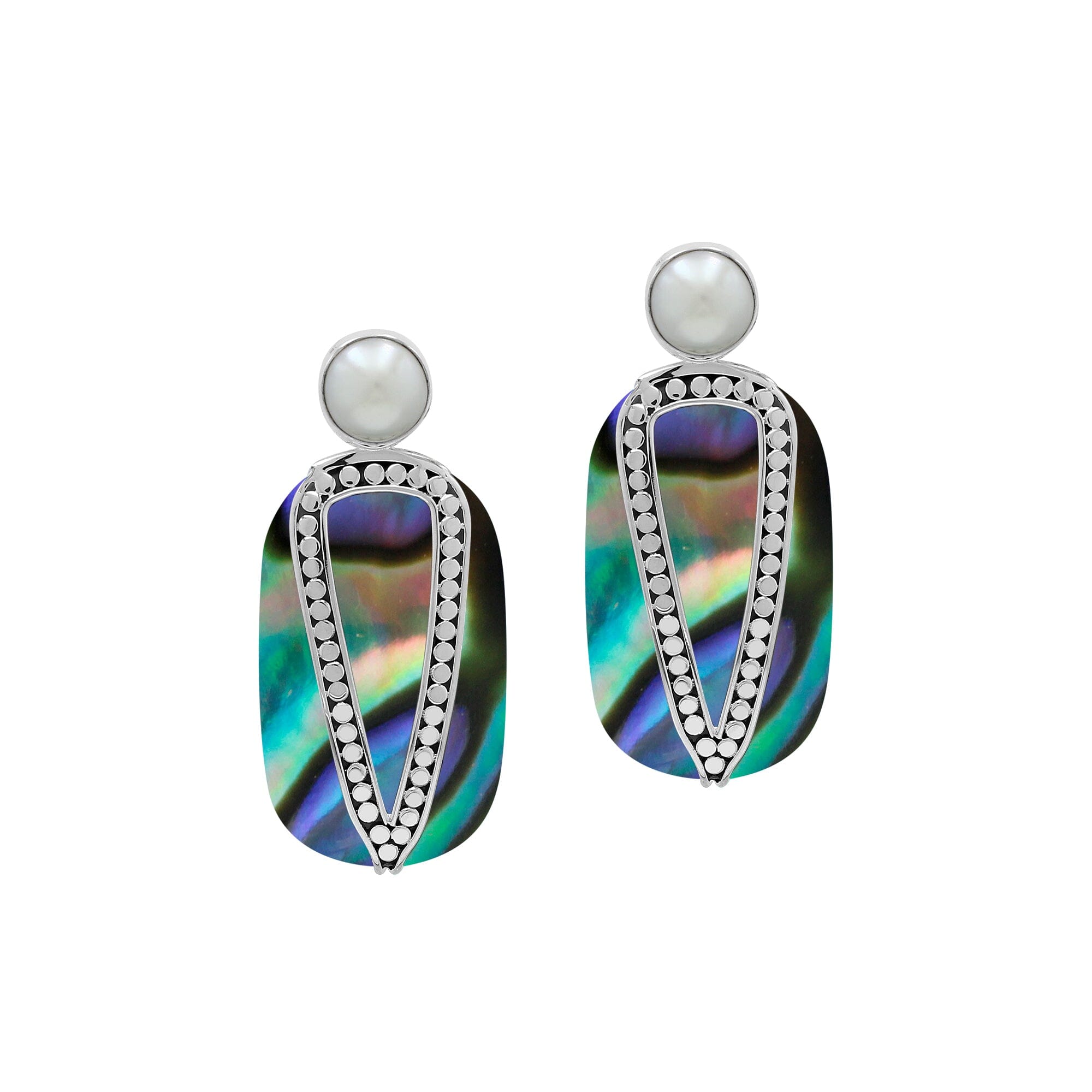 AE-1202-AB Sterling Silver Earring With Abalone Shell & Pearl Jewelry Bali Designs Inc 