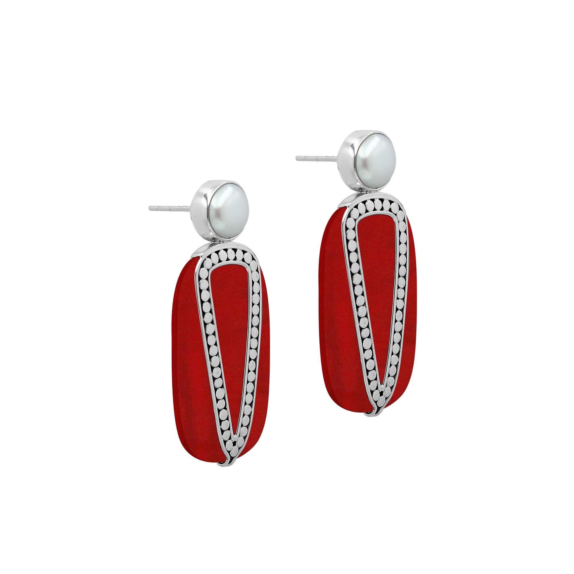 AE-1202-CR Sterling Silver Earring With Coral & Pearl Jewelry Bali Designs Inc 