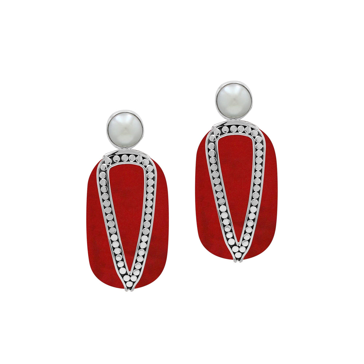 AE-1202-CR Sterling Silver Earring With Coral & Pearl Jewelry Bali Designs Inc 