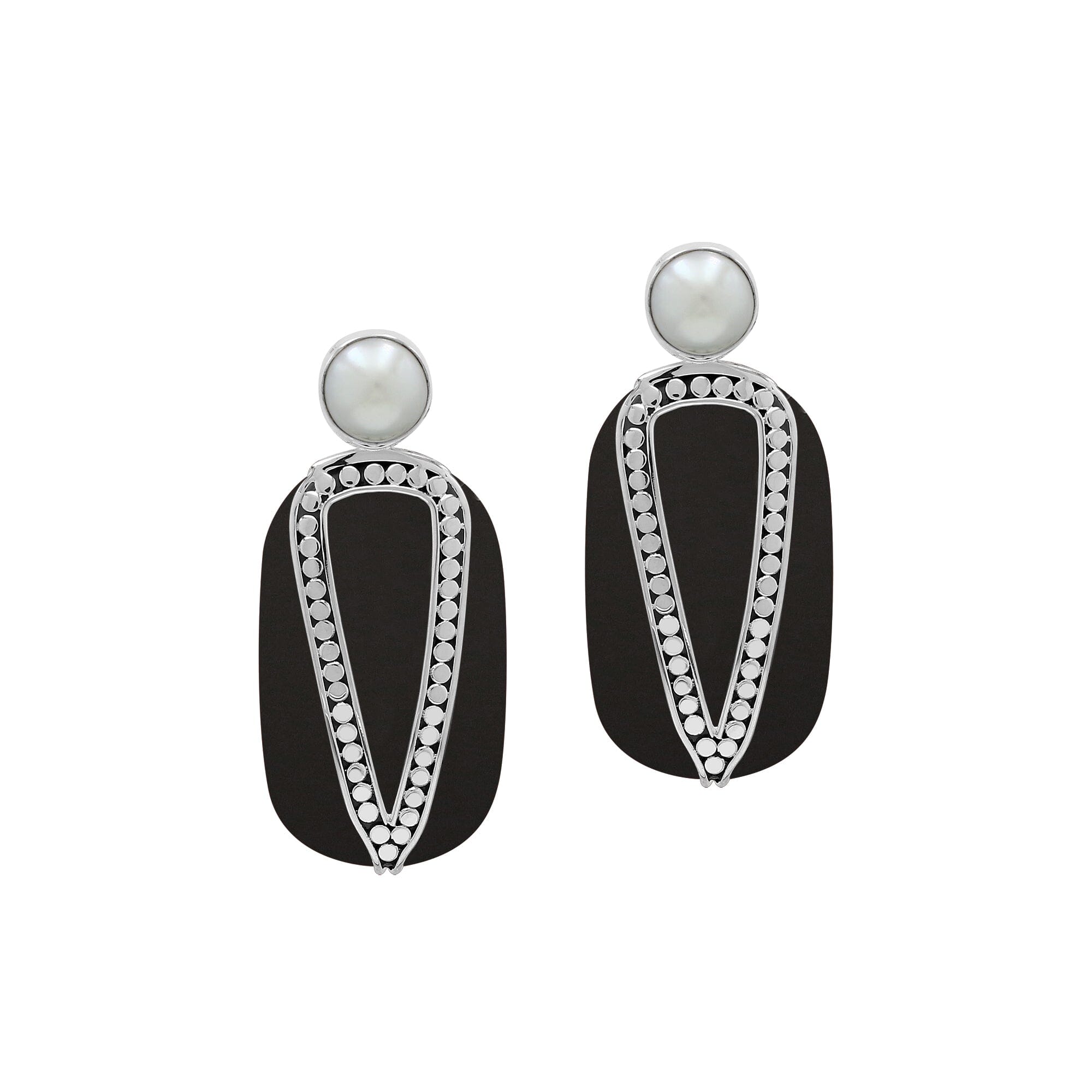 AE-1202-SHB Sterling Silver Earring With Black Shell & Pearl Jewelry Bali Designs Inc 
