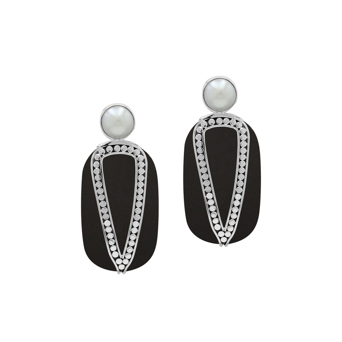 AE-1202-SHB Sterling Silver Earring With Black Shell & Pearl Jewelry Bali Designs Inc 