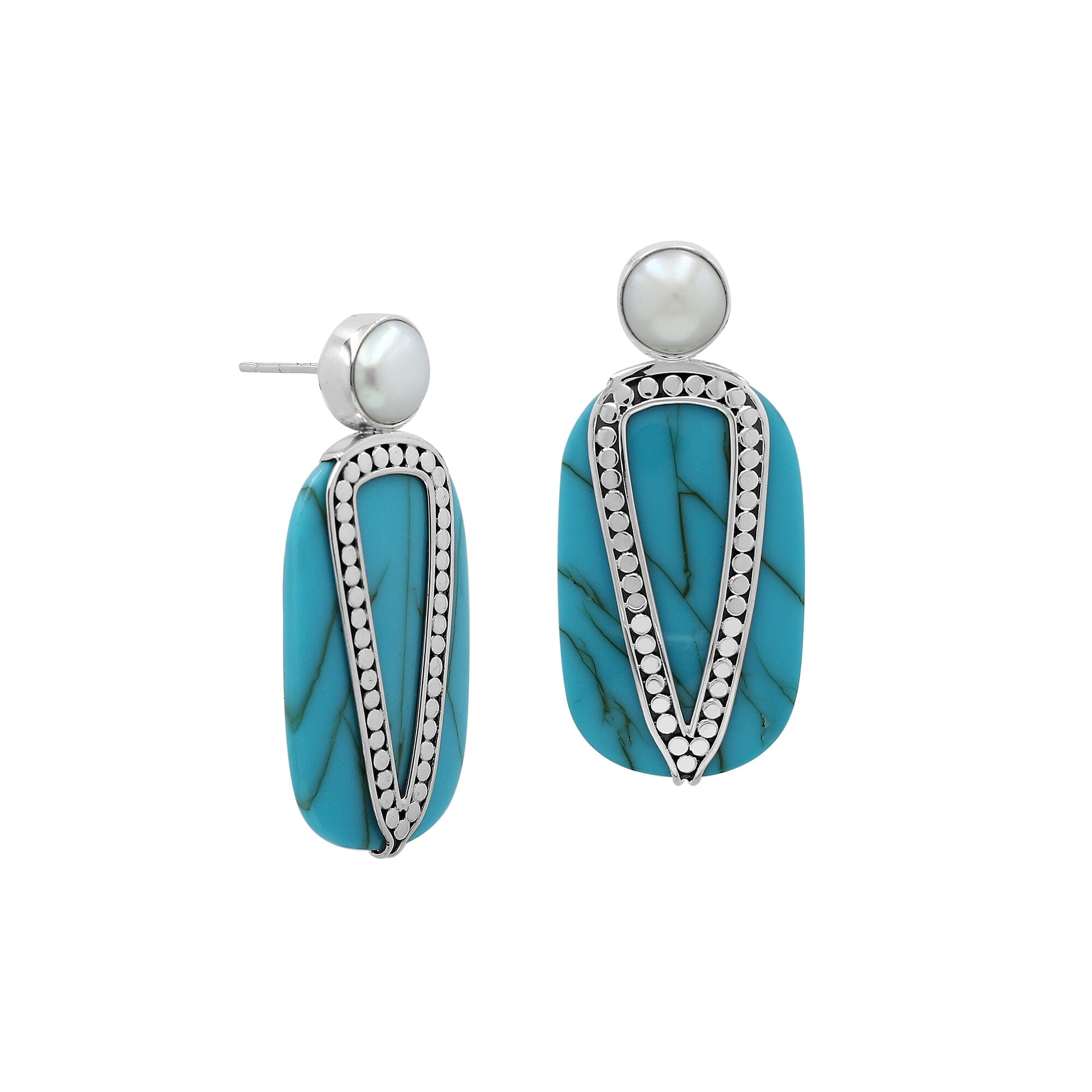AE-1202-TQ Sterling Silver Earring With Turquoise & Pearl Jewelry Bali Designs Inc 