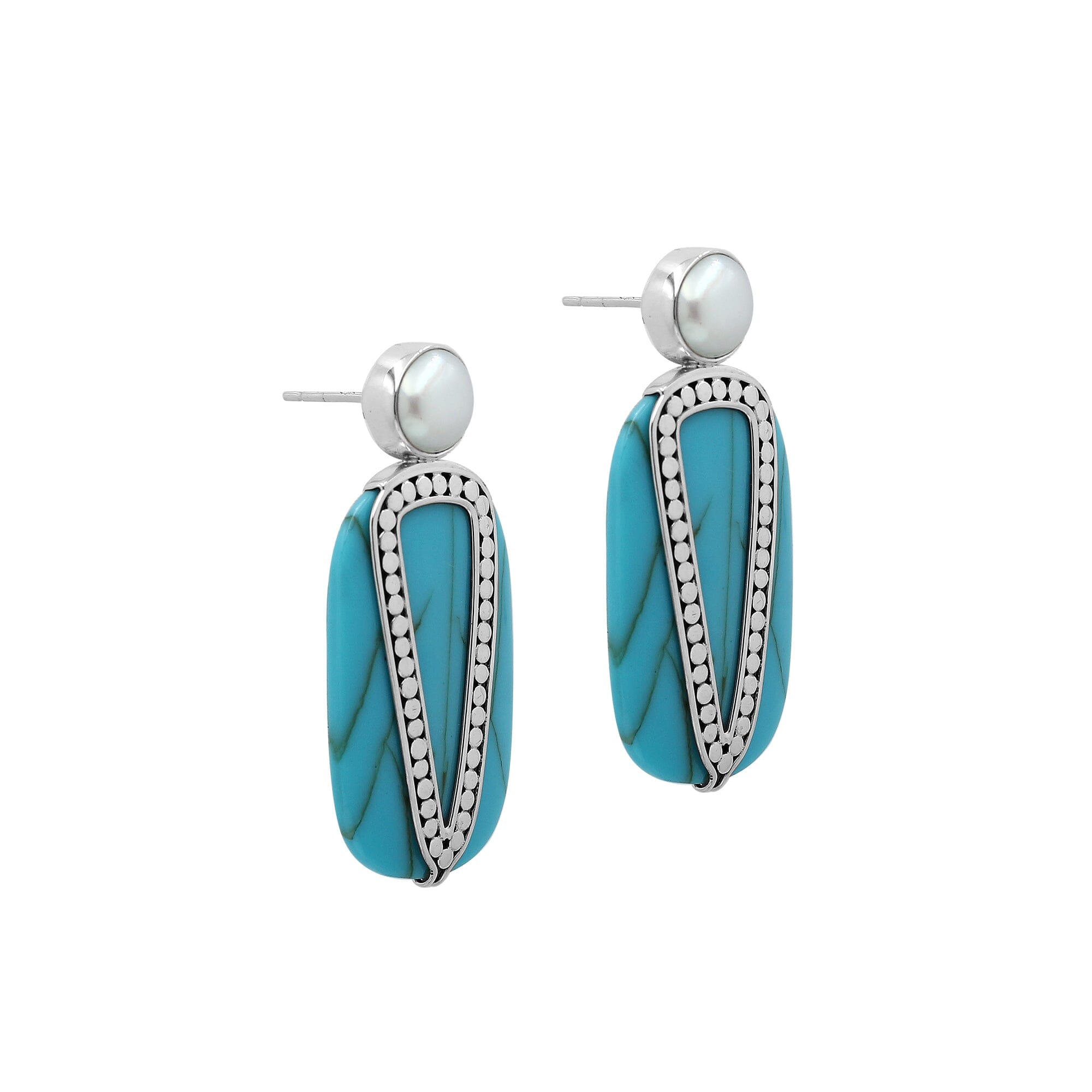 AE-1202-TQ Sterling Silver Earring With Turquoise & Pearl Jewelry Bali Designs Inc 