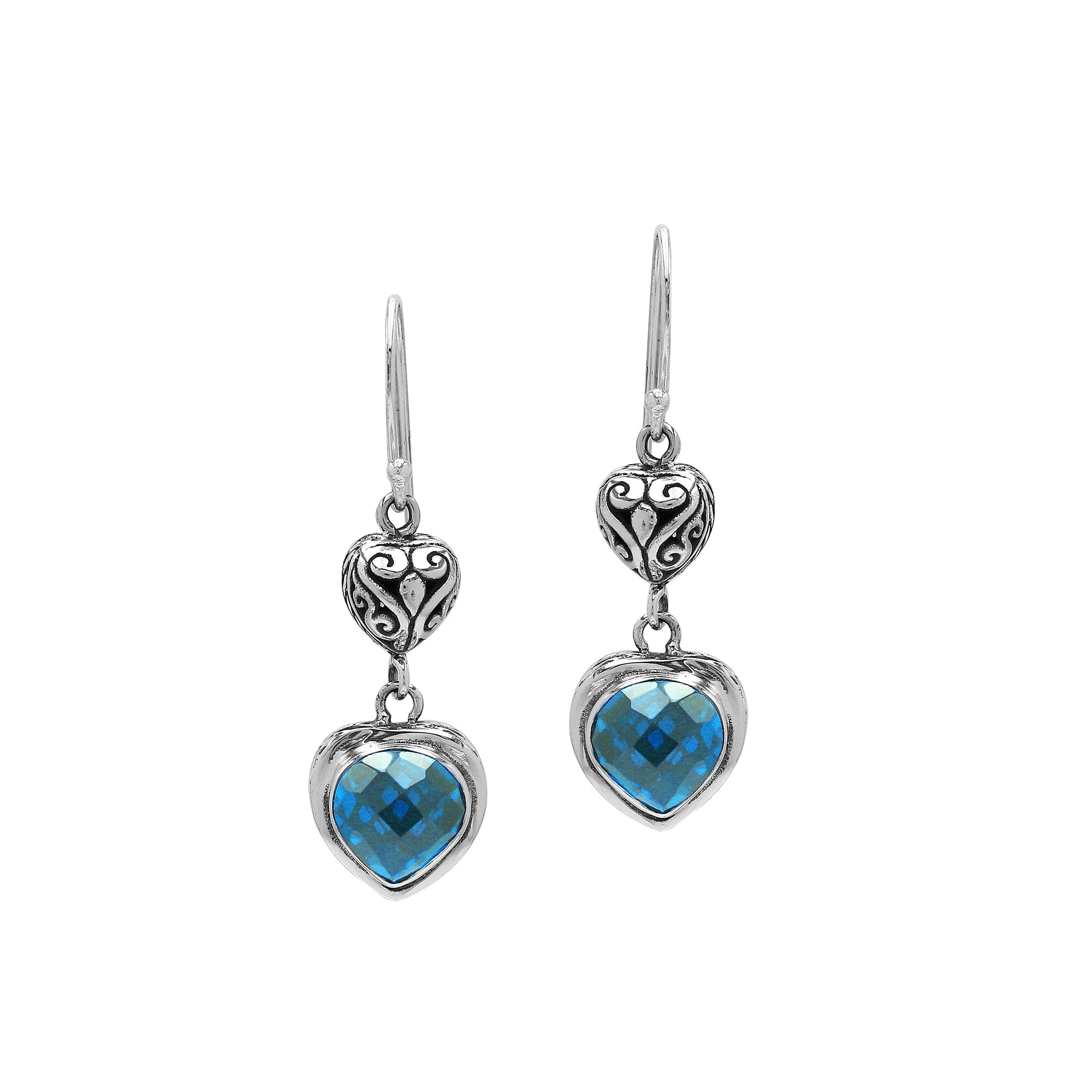 AE-1204-BT Sterling Silver Earring With Blue Topaz Q. Jewelry Bali Designs Inc 