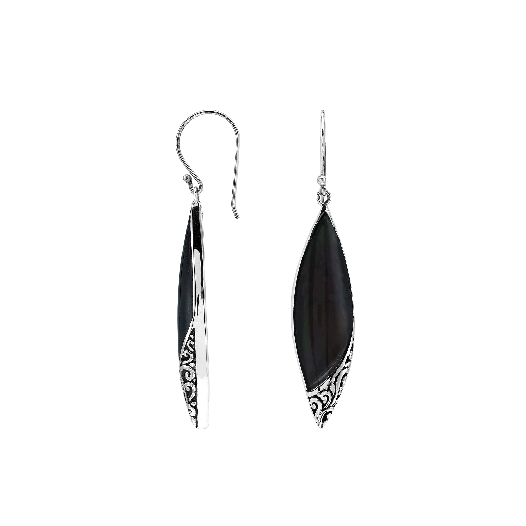 AE-1208-SHB Sterling Silver Earring With Black Shell Jewelry Bali Designs Inc 