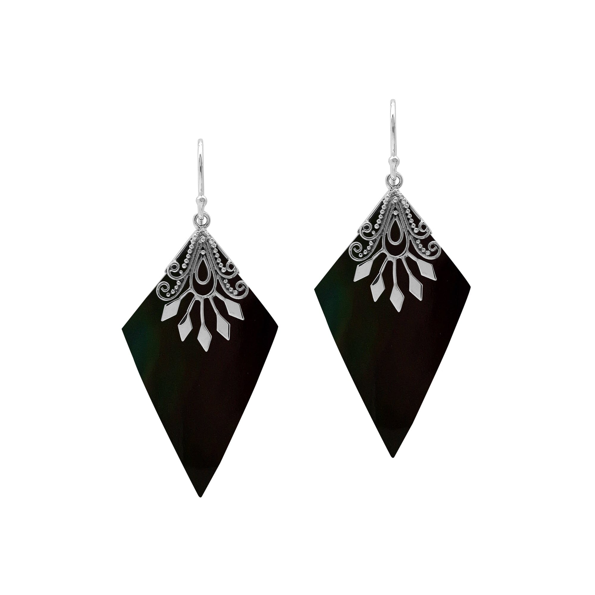 AE-1212-SHB Sterling Silver Earring With Black Shell Jewelry Bali Designs Inc 