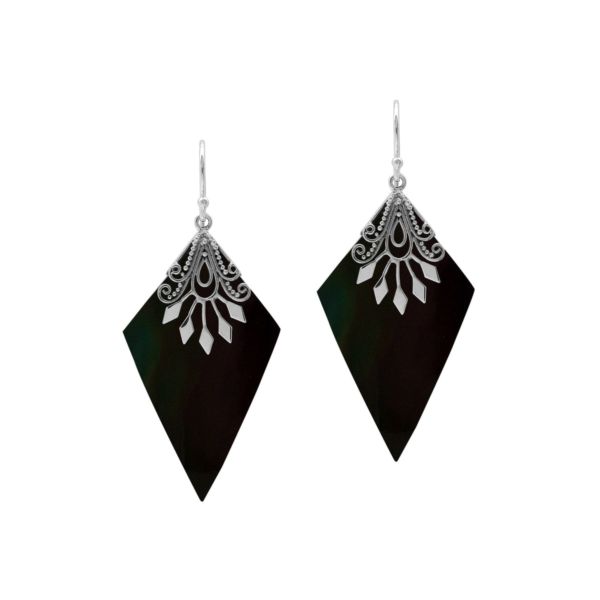 AE-1212-SHB Sterling Silver Earring With Black Shell Jewelry Bali Designs Inc 