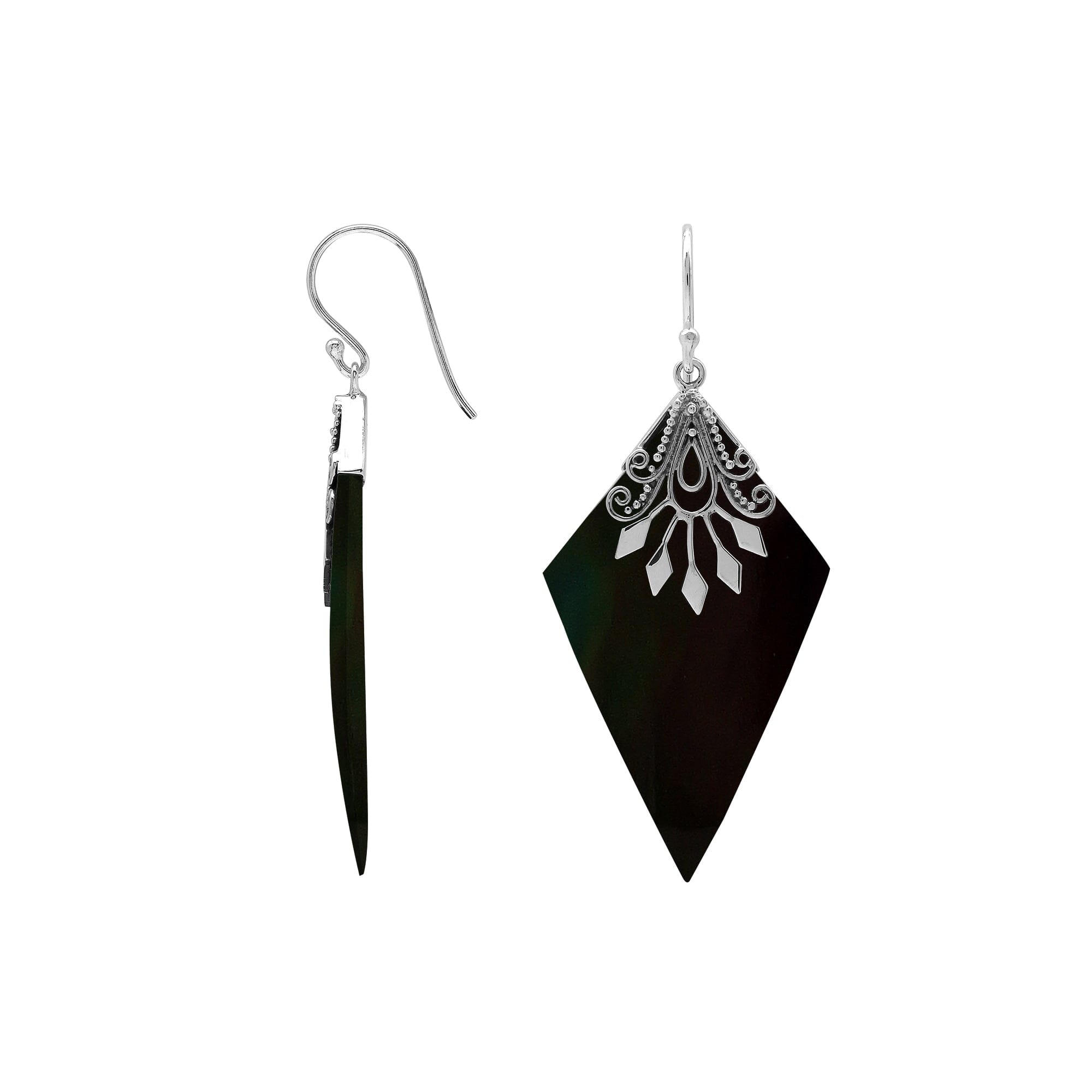 AE-1212-SHB Sterling Silver Earring With Black Shell Jewelry Bali Designs Inc 