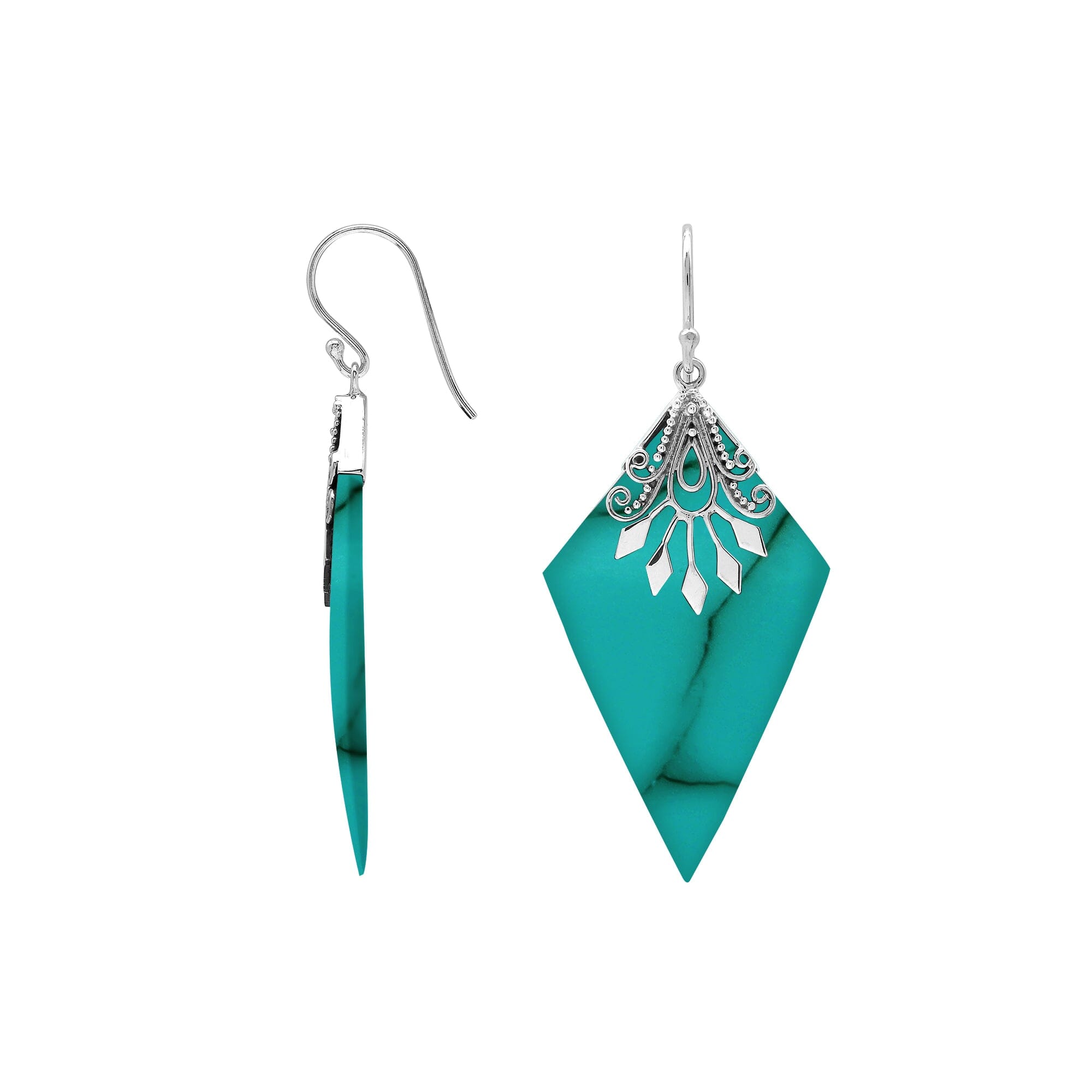 AE-1212-TQ Sterling Silver Earring With Turquoise Shell Jewelry Bali Designs Inc 