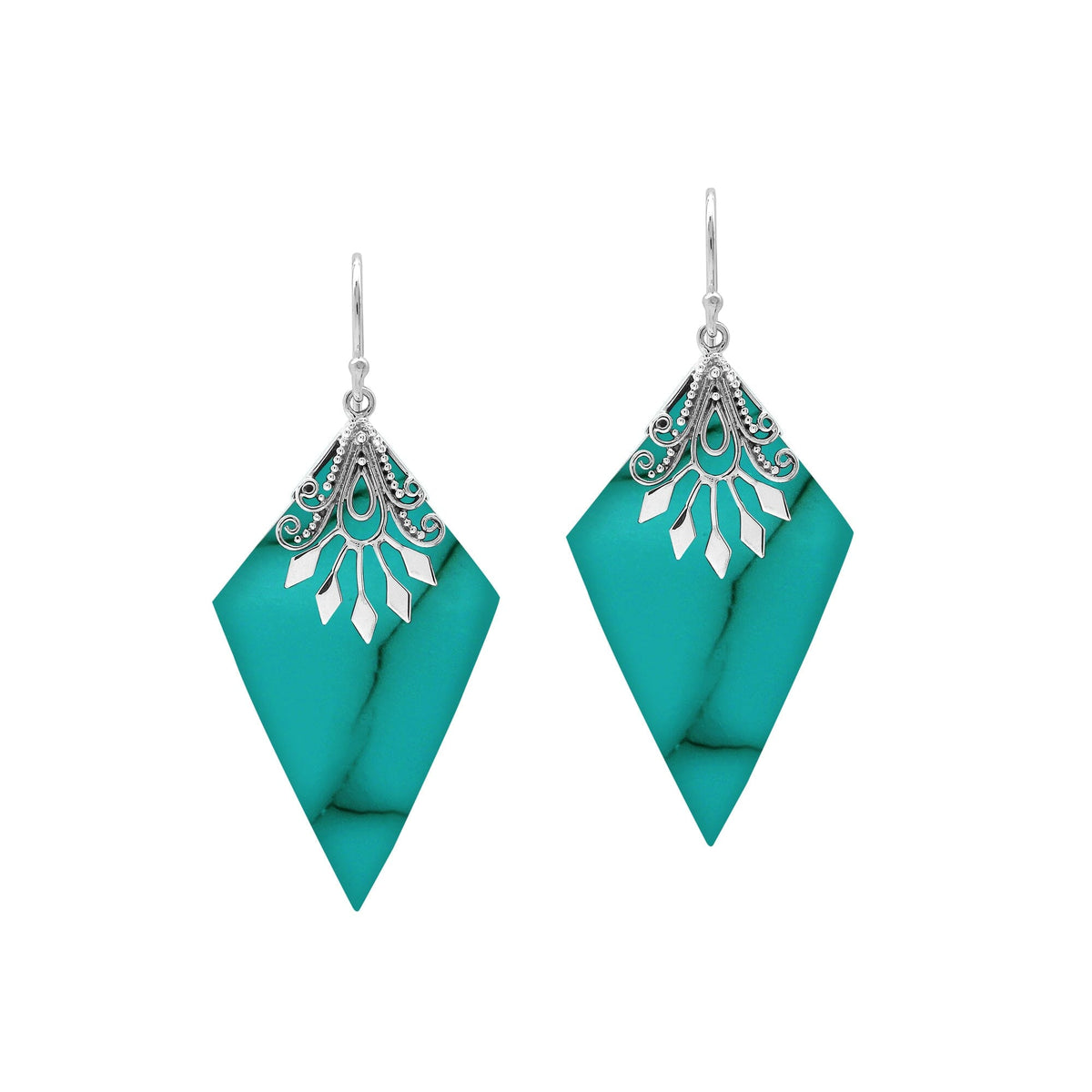AE-1212-TQ Sterling Silver Earring With Turquoise Shell Jewelry Bali Designs Inc 