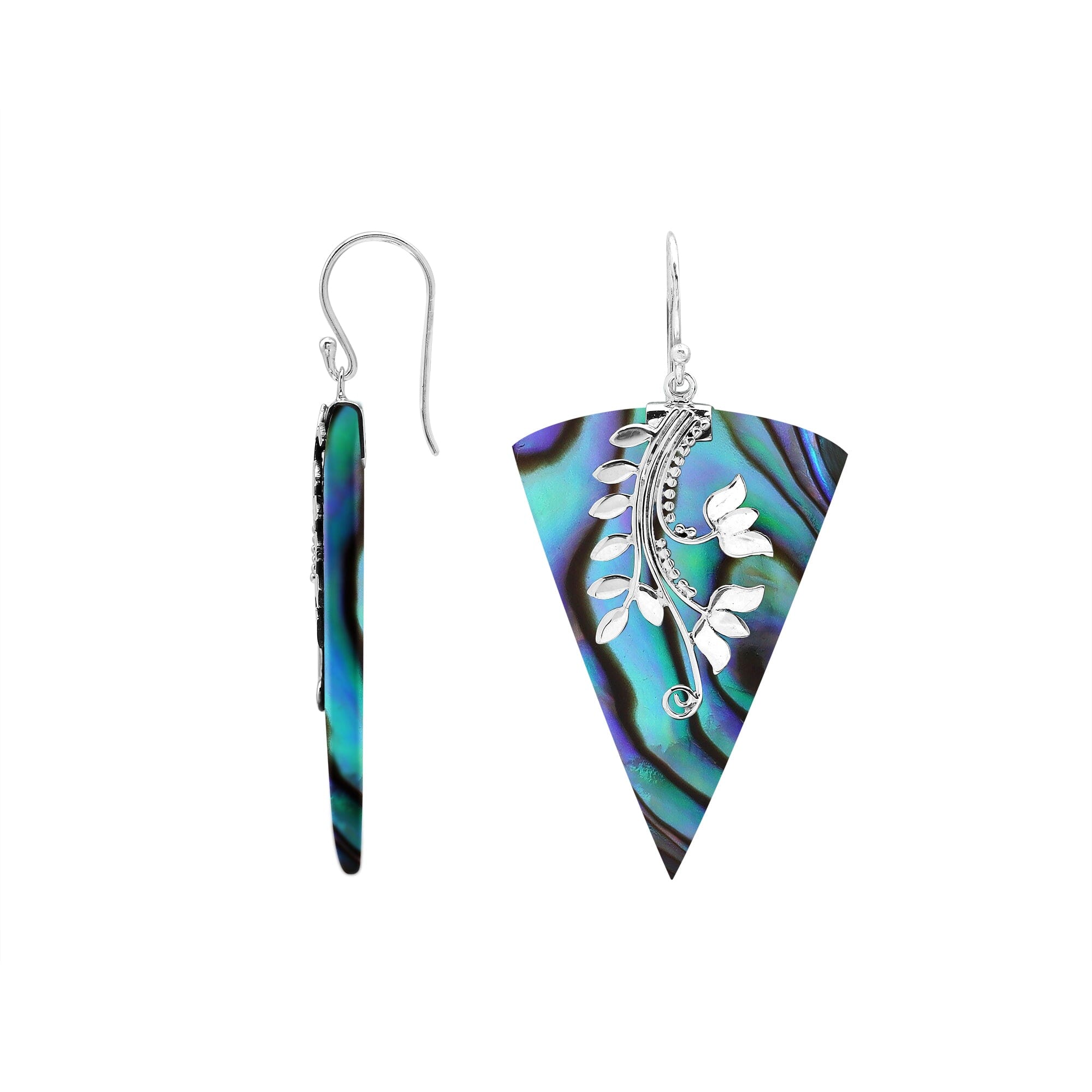 AE-1213-AB Sterling Silver triangle Shape Earring With Abalone Shell Jewelry Bali Designs Inc 