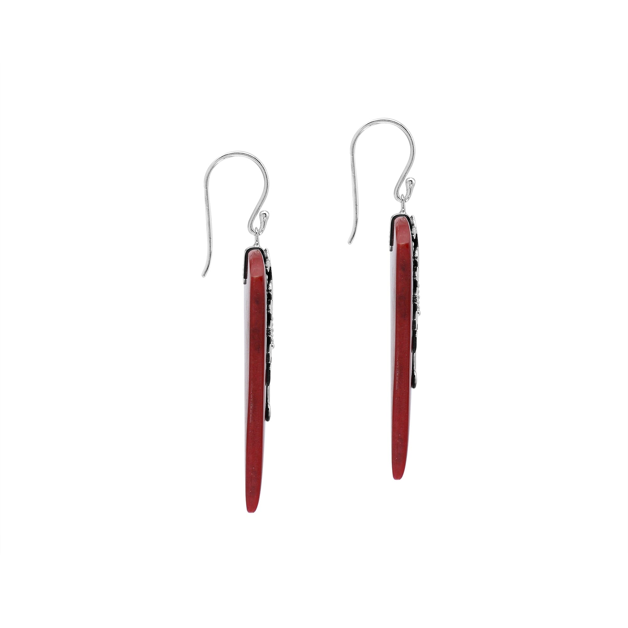 AE-1213-CR Sterling Silver triangle Shape Earring With Coral Jewelry Bali Designs Inc 