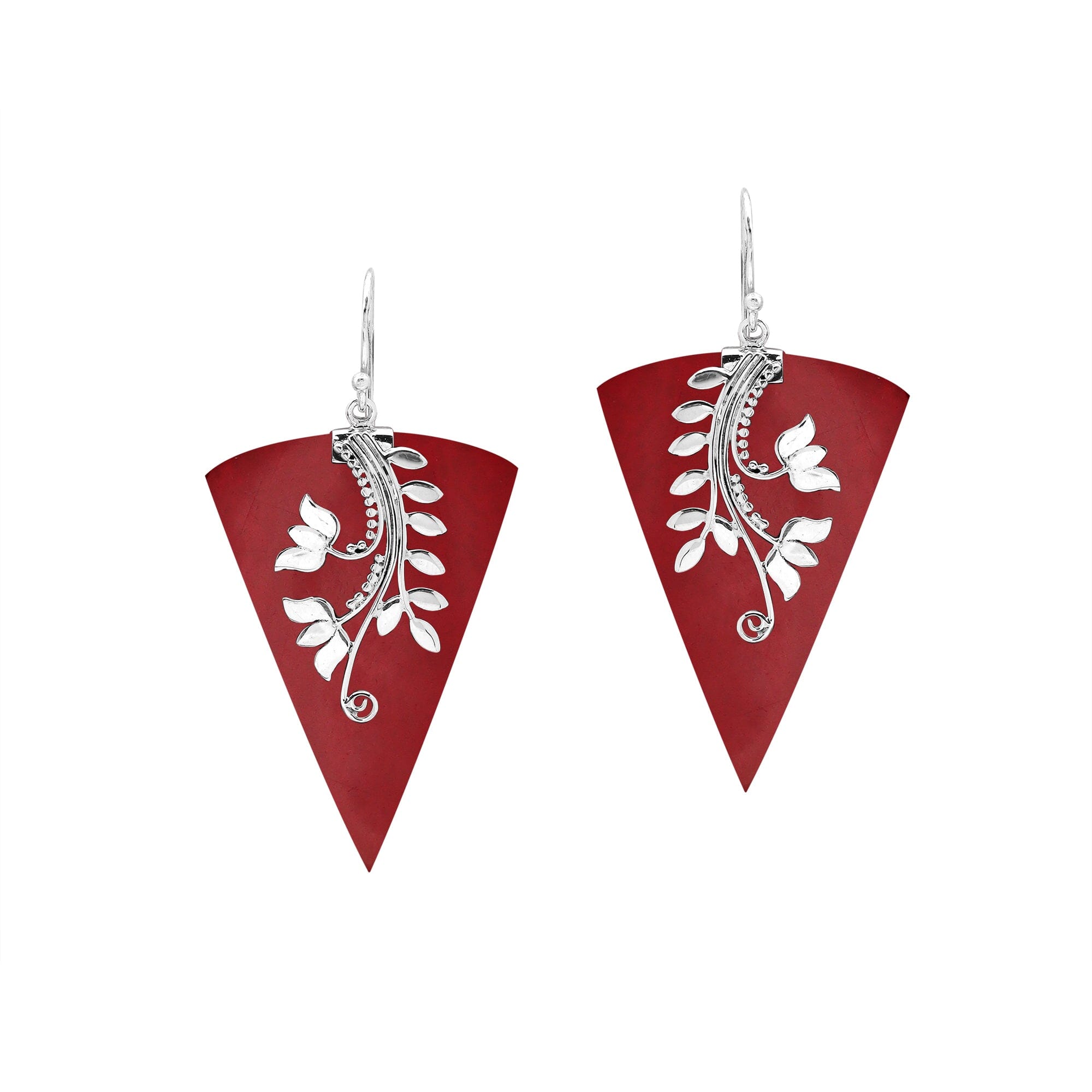 AE-1213-CR Sterling Silver triangle Shape Earring With Coral Jewelry Bali Designs Inc 