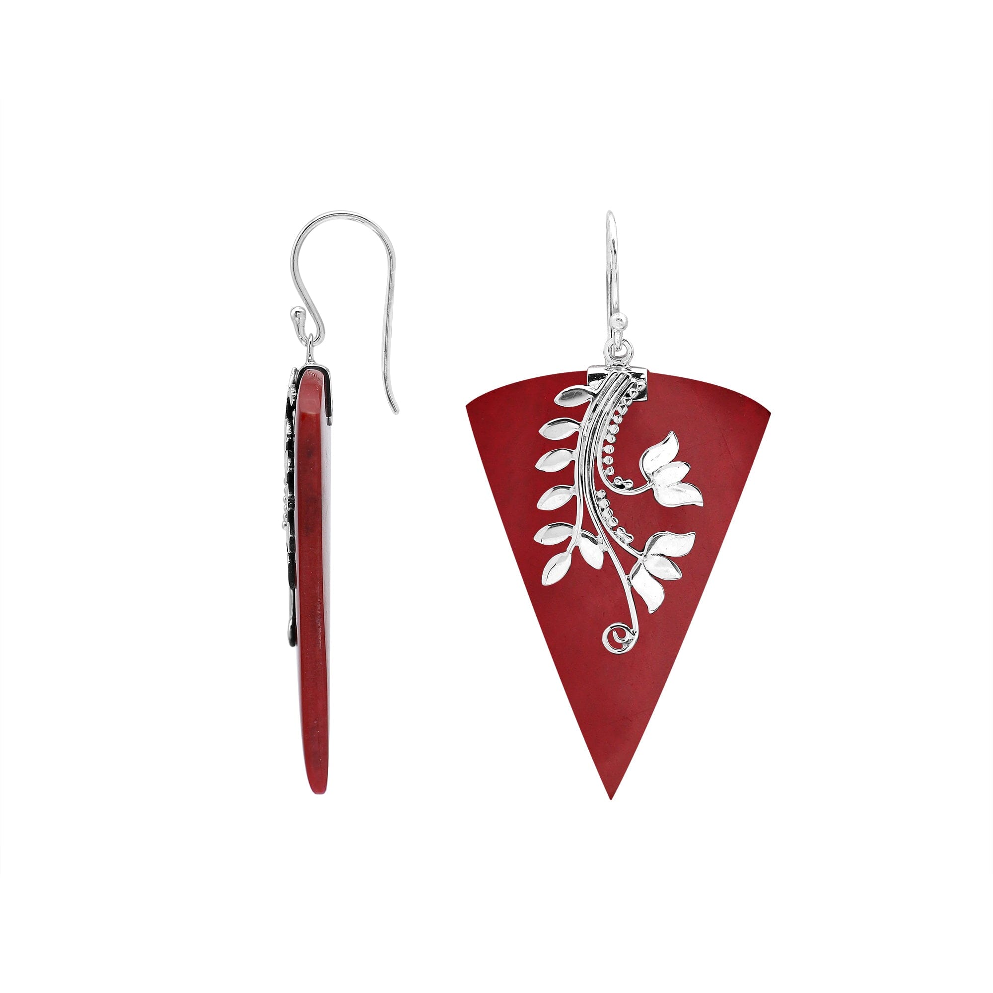 AE-1213-CR Sterling Silver triangle Shape Earring With Coral Jewelry Bali Designs Inc 