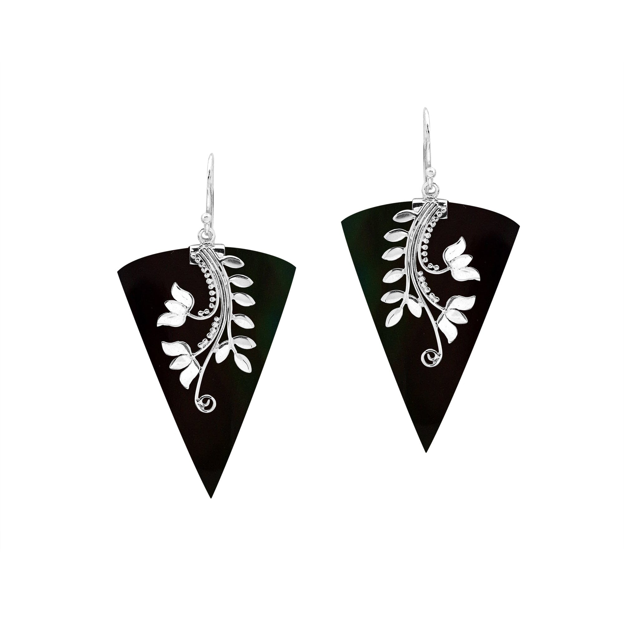 AE-1213-SHB Sterling Silver triangle Shape Earring With Black Shell Jewelry Bali Designs Inc 