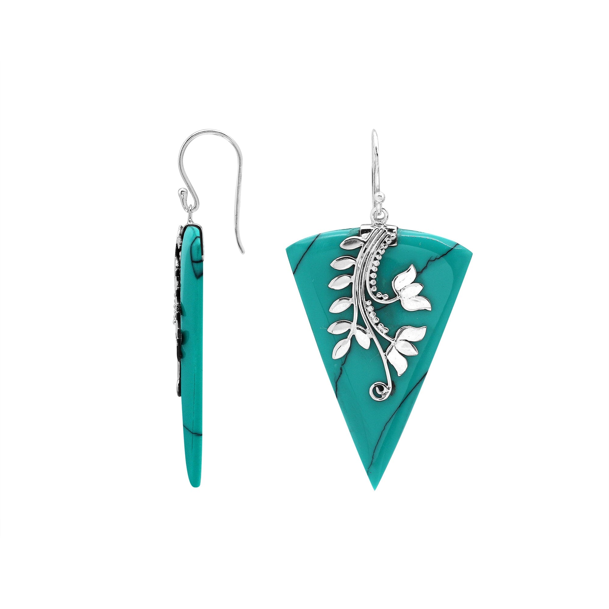 AE-1213-TQ Sterling Silver triangle Shape Earring With Turquoise Shell Jewelry Bali Designs Inc 